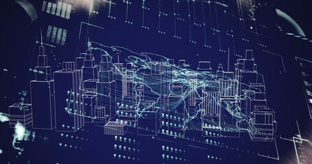 Image of data processing over world map on digital screen