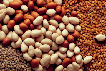 red and white beans on a black background