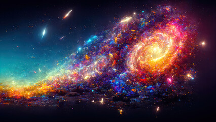 illustration on the theme of the birth of the universe with stars and galaxies - obrazy, fototapety, plakaty