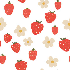 Strawberry pattern in folk style. Cute seamless pattern. Vector illustration design. Abstract nature background.	