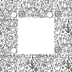 Christmas frame. New year background. Doodle christmas and new year illustration with place for text