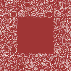 Christmas frame. New year background. Doodle christmas and new year illustration with place for text