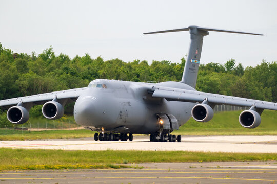 US Air Force Lockheed C-5M Galaxy transport plane taxiing to the runway. USA