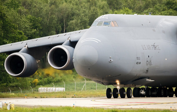 US Air Force Lockheed C-5M Galaxy transport plane taxiing to the runway.