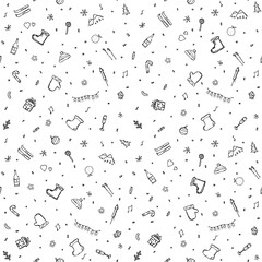 Seamless christmas pattern. New year background. Doodle illustration with christmas and new year icons