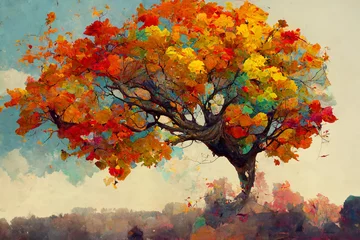 Foto op Canvas Illustration of a tree with colorful foliage in autumn season © eyetronic