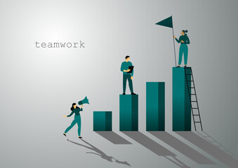 Fototapeta premium Teamwork vector Illustration. Conceptual business story. teamwork abstract metaphor, partnership, collaboration, solving problems, effective business solutions.