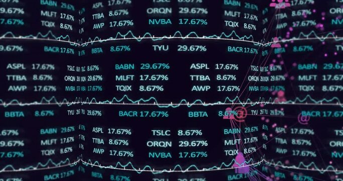 Animation of financial data processing and globe of connections