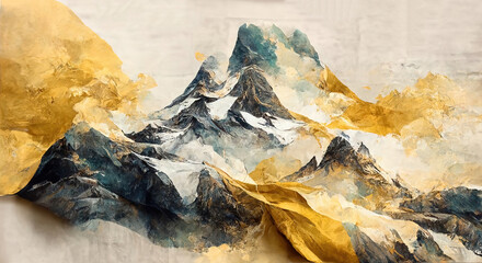 Watercolor mountain background. Landscape with mountains in a minimalist style. Wallpaper design, prints and invitations, postcards. Dark mountain peaks 3D illustration