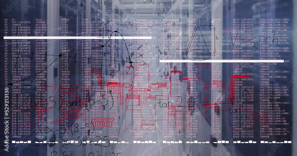 Poster animation of mathematical equations and data processing over computer servers