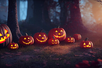 3D rendering of many halloween pumpkin background