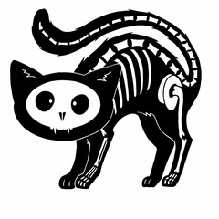 illustration of a cartoon halloween skeleton cat