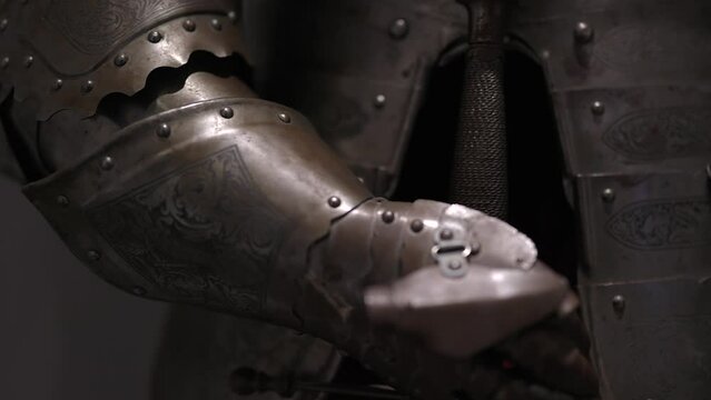 A suit of metal armour medieval. Gauntlet 