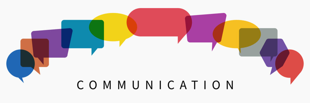 Word communication with colorful multicolored dialog speech bubbles.  illustration of communication concept on white isolated background.