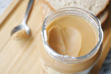 top view of peanut butter in a container ,