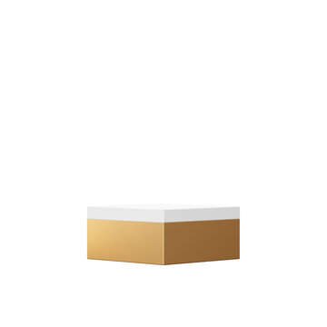 3d Blank Golden podium stand display. Minimalist pedestal or showcase scene for present product and mock up