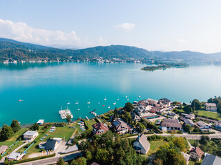 Beautiful landscape of Wörthersee seen from Dellach in South Austria