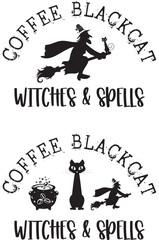 Coffee Black Cats Witches and Spells, Halloween Truck, Happy Halloween, Vector Illustration File