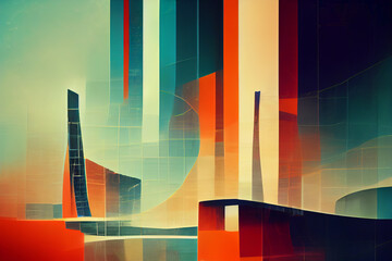 Colorful forms and lines in cubism art style - obrazy, fototapety, plakaty