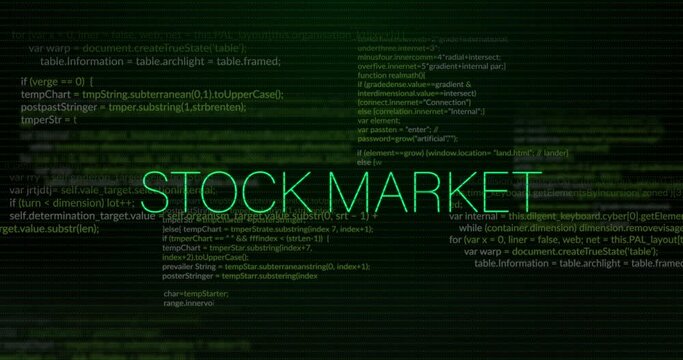 Animation of stock market text over data processing