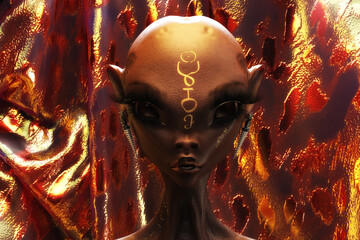 Artistic 3D Illustration of a female alien face - 529216983