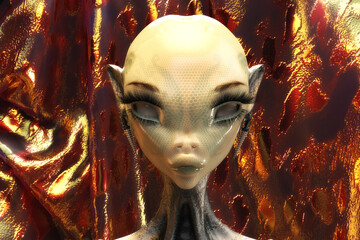 Artistic 3D Illustration of a female alien face - 529217131