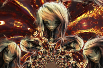 Artistic 3D Illustration of a female alien face - 529217144
