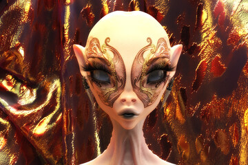 Artistic 3D Illustration of a female alien face - 529217336