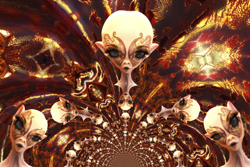 Artistic 3D Illustration of a female alien face - 529217349