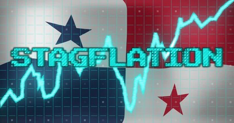 Animation of data processing and stagflation text over flag of panama - Powered by Adobe