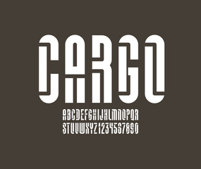 White font, stencil alphabet, modern letters and numbers, vector illustration 10EPS