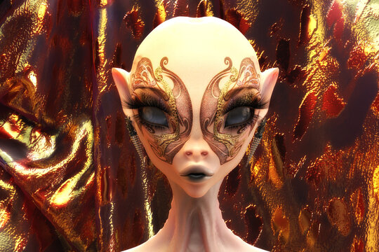 Artistic 3D Illustration of a female alien face