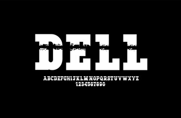 Obraz premium Trendy font, slab serif alphabet, uppercase and lowercase letters from A to Z and numbers from 0 to 9, vector illustration 10EPS