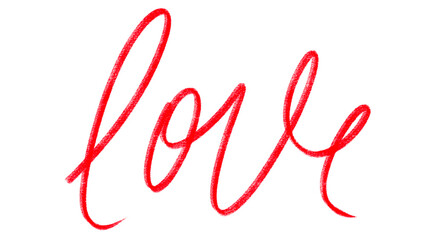 LOVE red chalk hand lettering on transparent background