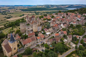 Fototapeta na wymiar Aerial view above the plus beaux Village of Châteauneuf in France 