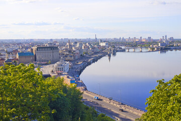Fototapeta premium Kyiv cityscape panorama from Podil, Ukraine