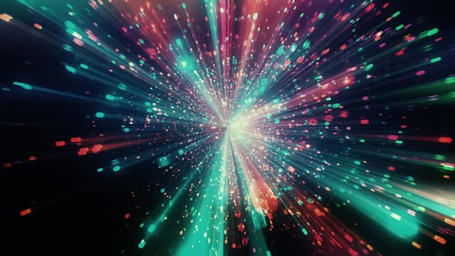 Speed Fly Movement Digital Cyberspace Illuminated Rays Big Data Circulation Dark Tunnel 3d Animation