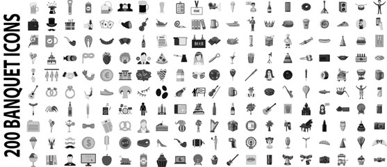 Fototapeta na wymiar 200 banquet firm icons set in flat style for any design vector illustration