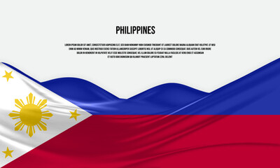 Philippines flag design. Waving Philippines flag made of satin or silk fabric. Vector Illustration.