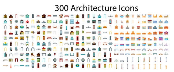 Fototapeta na wymiar 400 architectonics business icons set in flat style for any design vector illustration