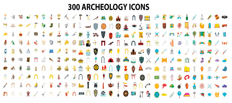 300 archaeology center icons set in flat style for any design vector illustration