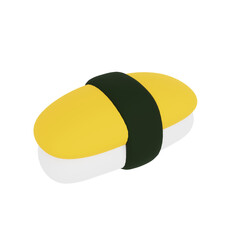 3D illustration tamago sushi ,sweet egg sushi. 3D rendering of a cartoon Japanese food.