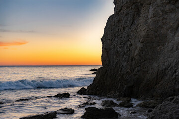 Sunset by the ocean at El Matador Beach.Malibu, California
