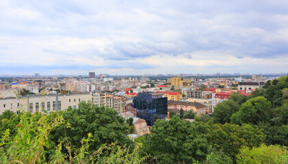 Fototapeta na wymiar Kyiv cityscape panorama from Podil, Ukraine