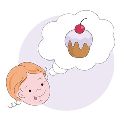 Little boy wants cupcake and dream about