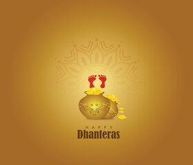 DHANTERAS - ILLUSTRATION OF GOLD COIN IN POT FOR DHANTERAS CELEBRATION-HAPPY DHANTERAS. - obrazy, fototapety, plakaty
