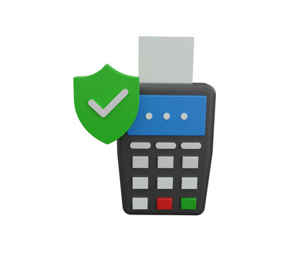 3d render of dataphone with transaction made, money icon.