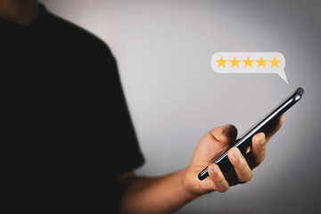 positive customer reviews Tap the phone's screen. show five star satisfaction