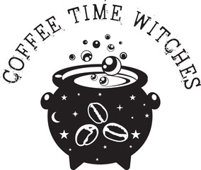 Coffee Time Witches, Halloween Truck, Happy Halloween, Vector Illustration File