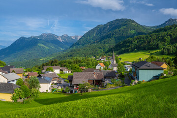 Fototapeta na wymiar Dorf Gurtis bei Nenzing im Walgau, in Vorarlberg, Österreich